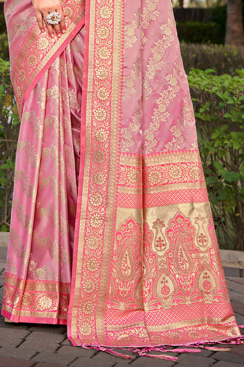 Deeva Sarees Taffy Pink Satan Silk Saree